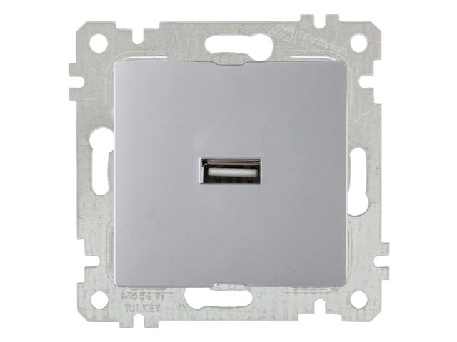 Розетка 1-ая USB (скрытая, без рамки) серебро, RITA, MUTLUSAN (USB-зарядка, 5V-2.1A) Арт.22004480182