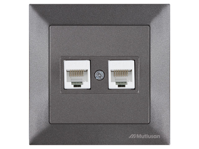 Розетка компьютерная 2xRJ45 (Cat5e, скрытая) дымчатая, DARIA, MUTLUSAN ((2xRJ 45) 8-pin, соединения типа 568A или 568B) Арт.21201380195 - фото