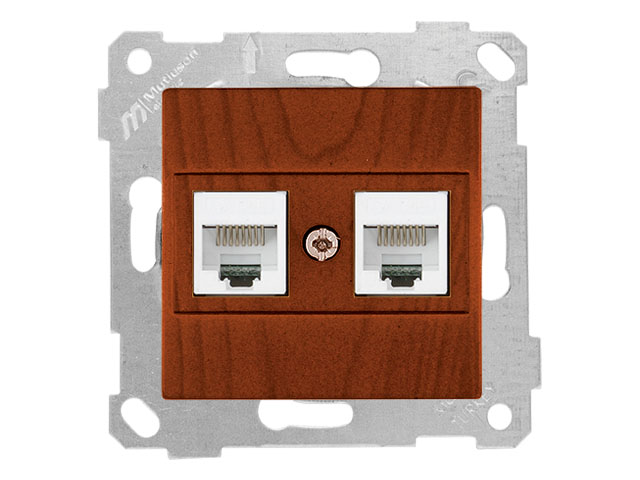 Розетка компьютерная 2xRJ45 (Cat5e, скрытая, без рамки) вишня, RITA, MUTLUSAN Арт.22001380156