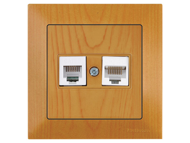Розетка телефонная + компьютерная (RJ12+Cat5e, скрытая) дуб, DARIA, MUTLUSAN (Cat-3 (RJ 12)   4-pin + (RJ 45) 8-pin) Арт.21201390158 - фото