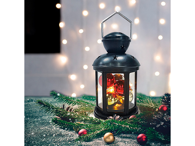 Декоративный фонарь с шариками 12х12х20,6 см, черный корпус, теплый белый цвет свечения NEON-NIGHT Арт.513-061