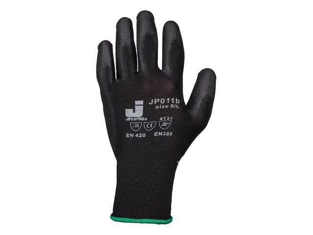 Перчатки нейлон, полиуретановое неполн. покрытие, р.L, черные, Jeta Safety Арт.JP011b-L