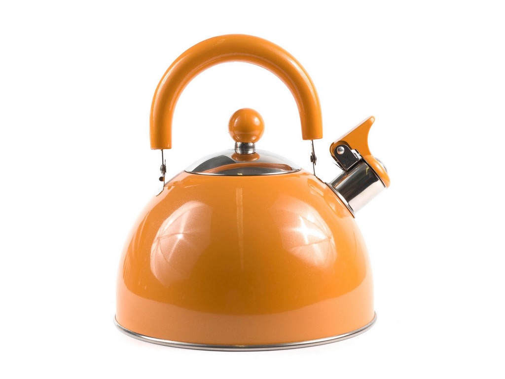 Чайник металлический Оранжевый со свистком и металлической ручкой 3 л  Арт. 21803 - фото