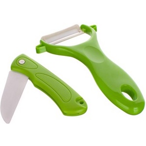 Набор кухонный ''Зеленый'' 2 пр.: Нож складной керамический 6/15 см с пластмассовой ручкой, скребок для овощей с керамическим лезвием 13 см  Арт. 68582 - фото