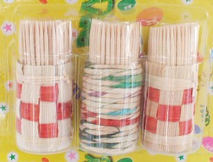 Набор зубочисток деревянных 150 шт. в плетеных Подставках 3 шт.  Арт. 36272 - фото