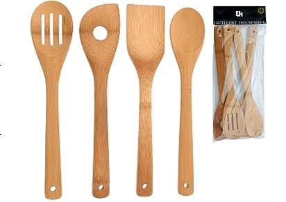Набор кухонных инструментов деревянных 4 шт. 30 см: 3 ложки, лопатка  Арт. 36676