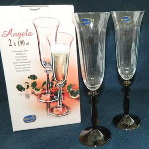 Набор бокалов для шампанскго ANGELA граненых с черной Ножкой 2 шт.190мл Арт.60600 - фото