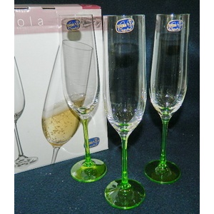 Набор бокалов для шампанского VIOLA с зеленой ножкой 6 шт. 190 мл Арт.68516 - фото
