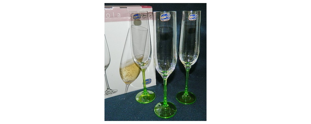 Набор бокалов для шампанского VIOLA с зеленой ножкой 6 шт. 190 мл Арт.68516