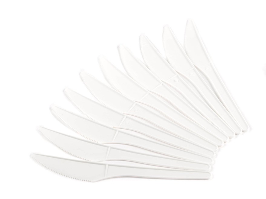 Набор ножей одноразовых пластмассовых белых 10 шт. 16 см  Арт. 53303 - фото