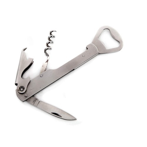 Инструмент складной металлический 4 функции 14 см: 2 открывалки, Штопор, Нож Арт. 58028 - фото