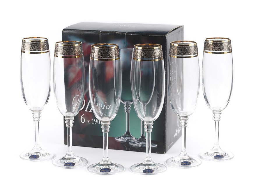 Набор бокалов для шампанского OLIVIA декор.6 шт. 190 мл Арт.60583 - фото