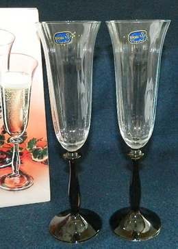 Набор бокалов для шампанскго ANGELA граненых с черной ножкой 6 шт.190мл Арт.60599 - фото