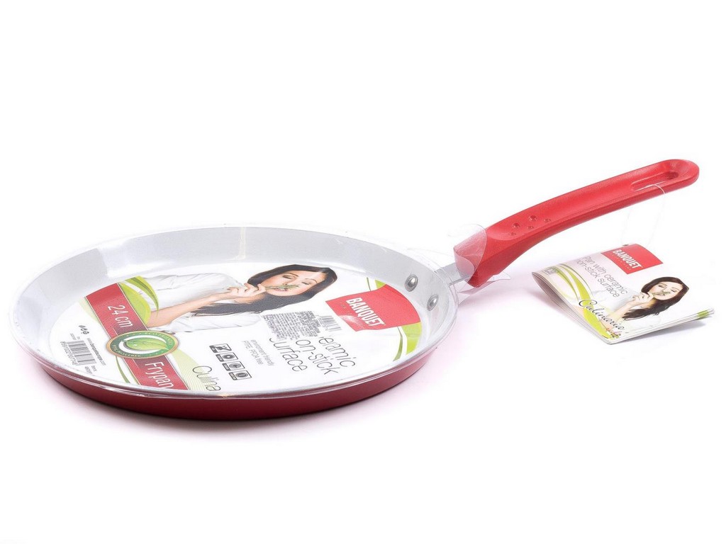 Сковорода-блинница алюминиевая с керамическим покрытием ''Red Culinaria'' 24*2 см Арт.61161 - фото