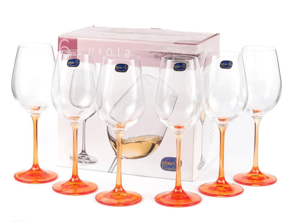 Набор бокалов для вина с оранжевой ножкой VIOLA  -  6 шт. 250 мл Арт.68503 - фото