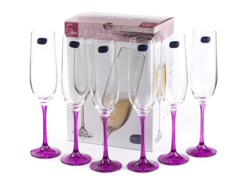 Набор бокалов для шампанского сфиолетовой Ножкой VIOLA  -  6 шт. 190 мл Арт.68511 - фото