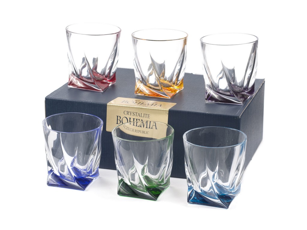 Набор стаканов для виски Quadro с цветным дном 340 мл Арт.68536 - фото