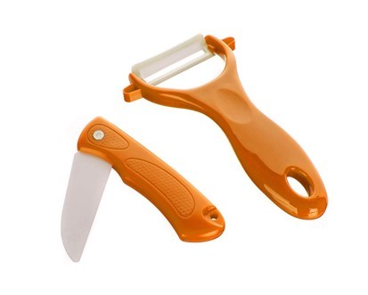 Набор кухонный ''Оранжевый'' 2 пр.: Нож складной керамический 6/15 см с пластмассовой ручкой, скребок для овощей с керамическим лезвием 13 см Арт. 68583 - фото