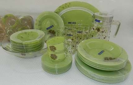 Набор посуды стеклянной Luminarc ''Stella Amande'' 45 пр.: блюдо 35 см, 18 тарелок 19,5/21,5/25 см, 7 салатников 17/27 см, 6 чашек 220 мл с блюдцами, кувшин 1600 мл, 6 стаканов 270 мл  Арт.69532 - фото