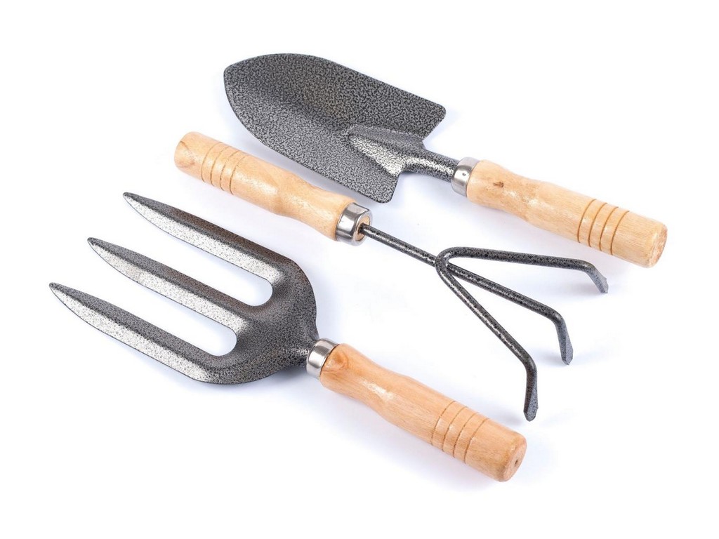 Набор инструментов для сада/огорода металлических с деревянными ручками 3 шт. 24 см: лопатка, вилы, рыхлитель Арт. 73218