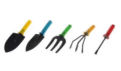 Набор инструментов для сада/огорода металлических с пластмассовыми ручками 5 шт. 27 см: 2 лопатки, вилы, рыхлитель, Корнеудалитель Арт. 73221