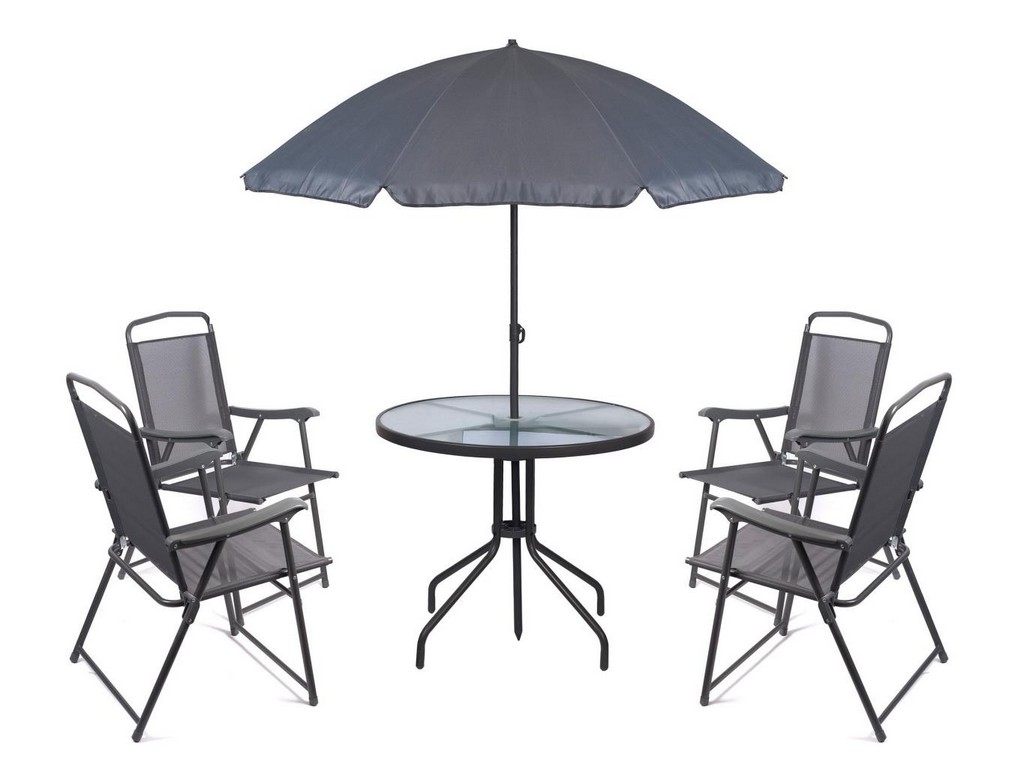 Набор мебели металлической 6 пр.: Стол 85*70 см, 4 стула 62*53*90 см, Зонт 180 см  Арт. 73332