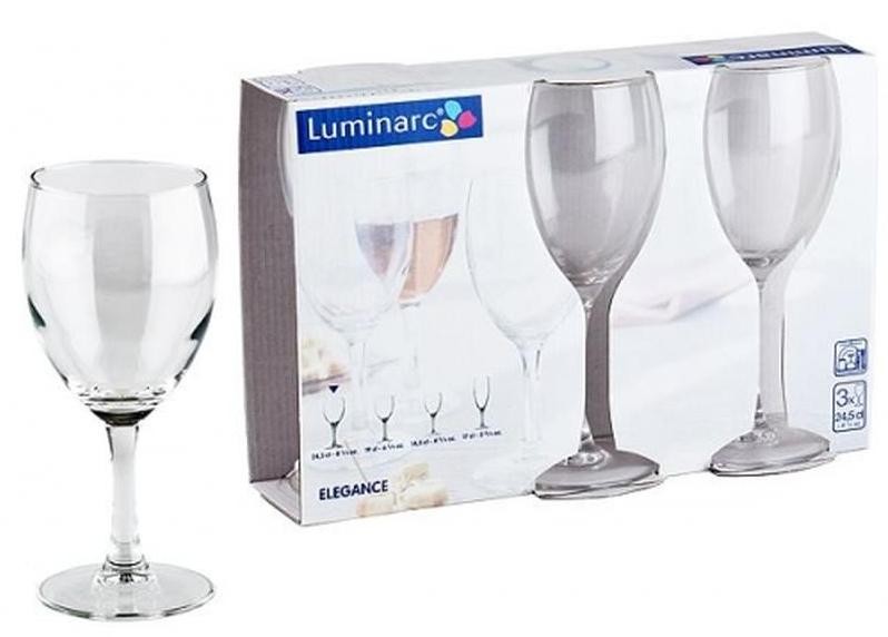 Набор бокалов для вина стеклянных Luminarc ELEGANCE -  3 шт. 245 мл Арт. 73755 - фото