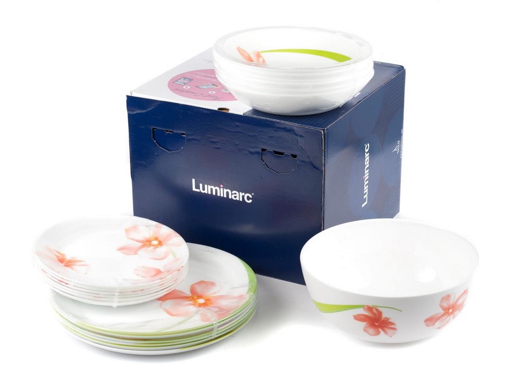 Набор посуды стеклокерамический Luminarc ''Sweet Impression'' 19 пр.: 18 тарелок 25/20/19 см, салатник 21 см Арт.73775 - фото