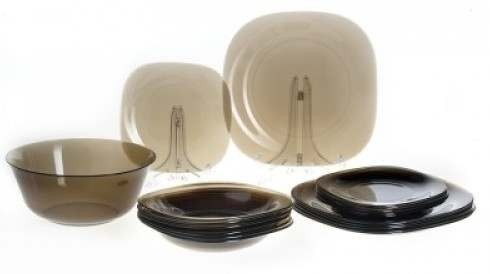 Набор посуды стеклянной дымчатой Luminarc ''Carine Eclipse'' 19 пр.: 18 тарелок 26/21/19 см, салатник 24 см Арт.73777 - фото