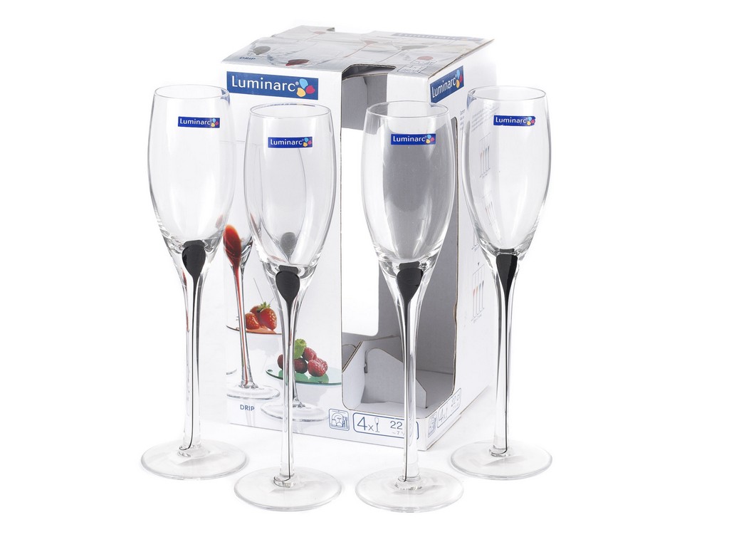 Набор бокалов для шампанского стеклянных DRIP BLACK -  4 шт. 220 мл Арт. 74469 - фото