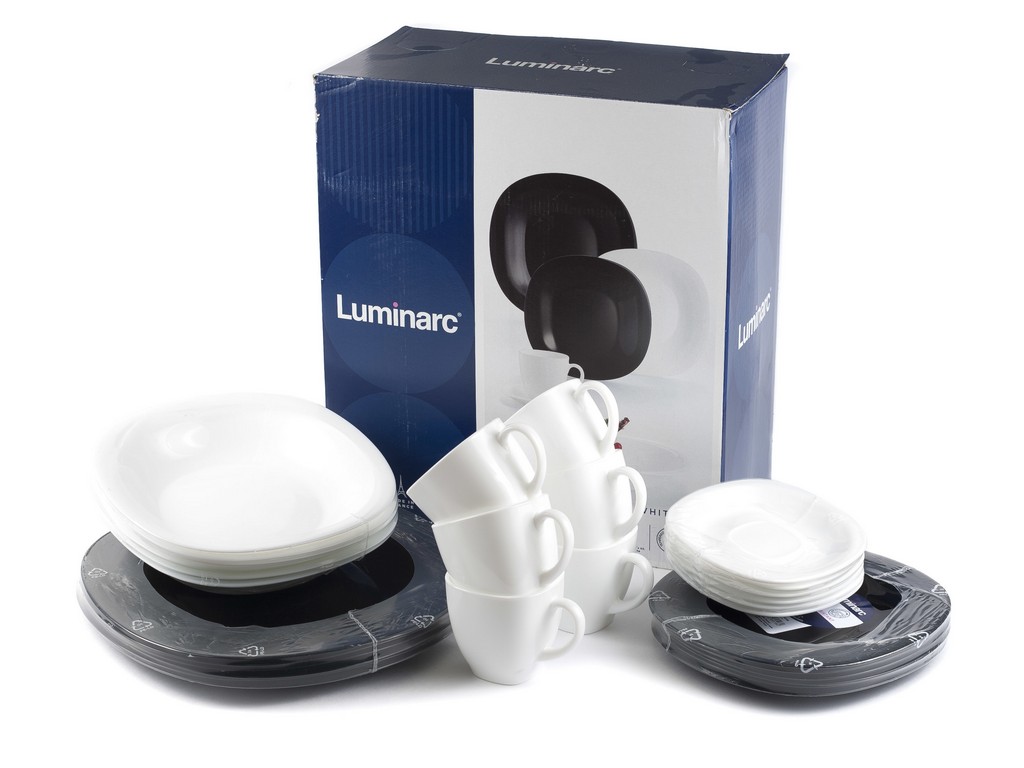 Набор посуды стеклокерамический Luminarc ''Carine Black/White'' 30 пр.: 18 тарелок 19/21/26 см, 6 чашек с блюдцами 220 мл  Арт.74480
