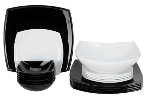 Набор посуды стеклокерамический Luminarc ''Quadrato Black/White'' 19 пр.: 12 тарелок 19/26 см, 7 салатников 14/24 см Арт.74483