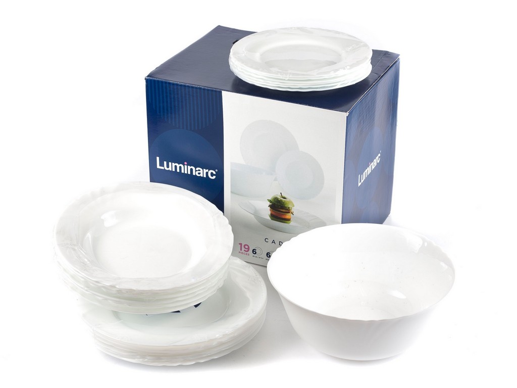Набор посуды стеклокерамический Luminarc ''Cadix'' 19 пр.: 18 тарелок 19,5/23,8/25 см, Салатник 24 см  Арт. 76009