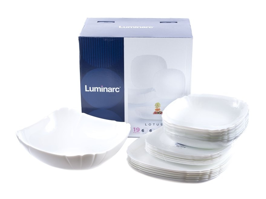 Набор посуды стеклокерамической Luminarc ''Lotusia'' 19 пр.: 18 тарелок 23/22,5/27 см, Салатник 25 см  Арт. 76319 - фото