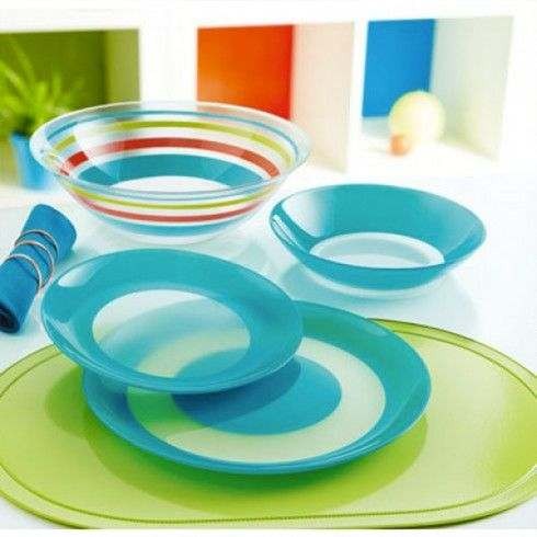 Набор посуды стеклянный Luminarc ''Simply Colors Blue'' 19 пр.: 18 тарелок 20,5/20/26 см, Салатник 27 см Арт. 76351 - фото