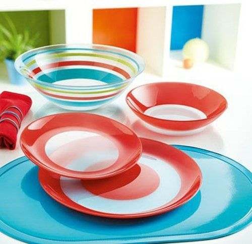 Набор посуды стеклянный Luminarc ''Simply Colors Red'' 19 пр.: 18 тарелок 20,5/20/26 см, Салатник 27 см Арт. 76352 - фото