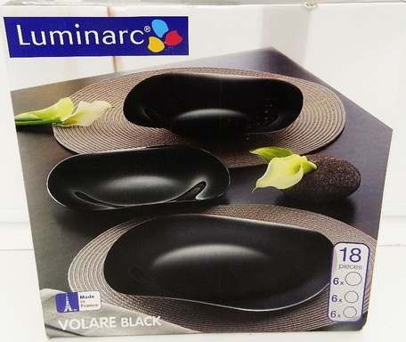 Набор тарелок стеклокерамических Luminarc ''Volare Black'' 18 шт. 22,5/23/27 см Арт. 76928 - фото