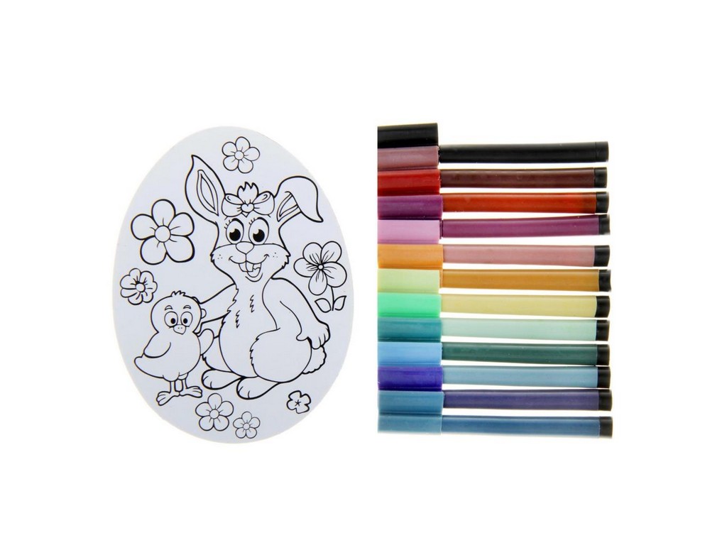 Набор для творчества пластмассовый ''Пасхальный кролик'' 13 пр.: Магнит-раскраска, 12 фломастеров Арт. 77096 - фото