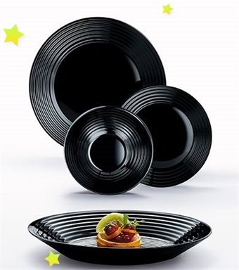 Набор посуды стеклокерамический Luminarc ''Harena Black'' 19 пр.: 18 тарелок 19/23,5/25 см, Салатник 27 см   Арт. 78331