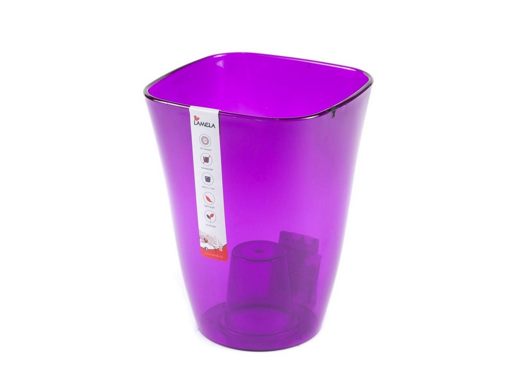 Кашпо пластмассовое ''Flora'' фиолетовое прозрачное 12,5*12,5*17 см Арт.78860 - фото