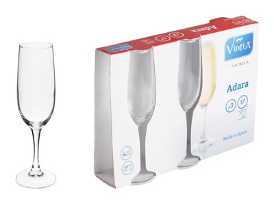 Набор бокалов для шампанского, 3 шт., 170 мл, 192х52 мм, серия Adara, VINTIA (V052840) - фото