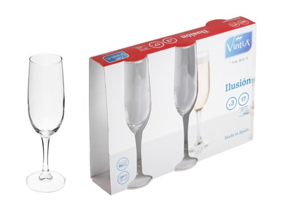 Набор бокалов для шампанского, 3 шт., 170 мл, 192х52 мм, серия Ilusion, VINTIA (V050340) - фото