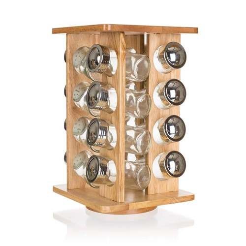 Набор баночек для специй стеклянных ''Brillante'' 16 шт. 100 мл на деревянной подставке 16,5*16,5*30,3 см  Арт.80853 - фото