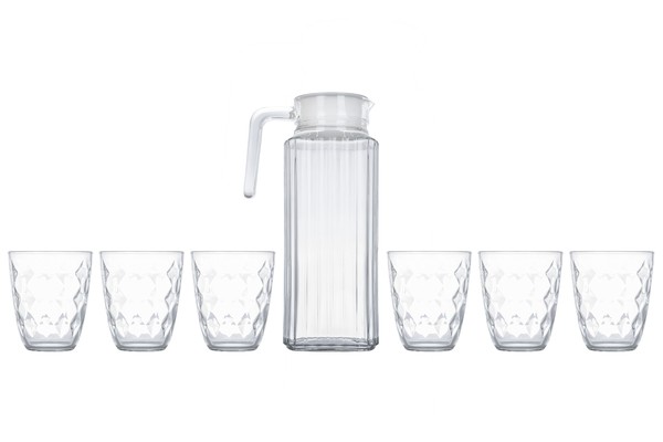 Neo diamond - набор для питья стеклянный 7 пр.: кувшин 1,3 л, 6 стаканов 310 мл Арт.81842 - фото