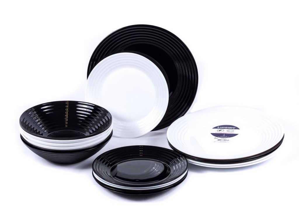 Набор тарелок стеклокерамических Luminarc ''harena black/white'' 18 шт. 19/20/25 см  Арт.81910 - фото