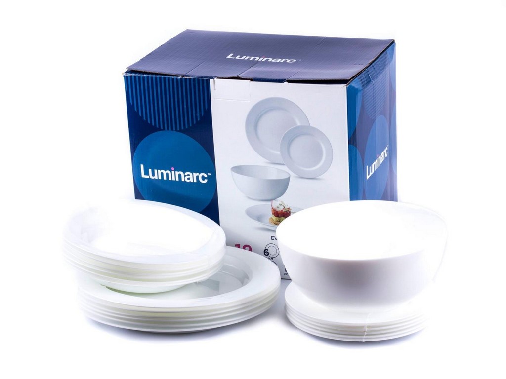 Набор посуды стеклокерамической Luminarc ''everyday'' 19 пр.: 18 тарелок 19/22/26,5 см, салатник 21 см Арт.81914 - фото