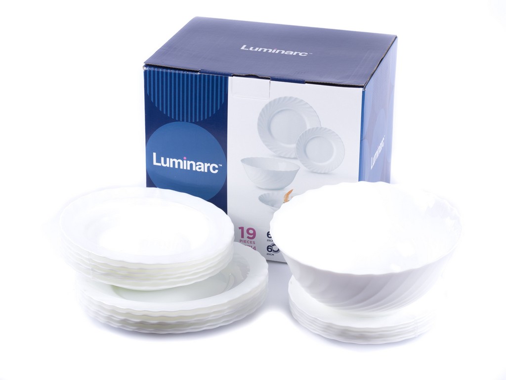 Набор посуды стеклокерамический Luminarc ''trianon'' 19 пр.: 18 тарелок 19,5/22,5/24,5 см, салатник 24 см Арт.81934 - фото