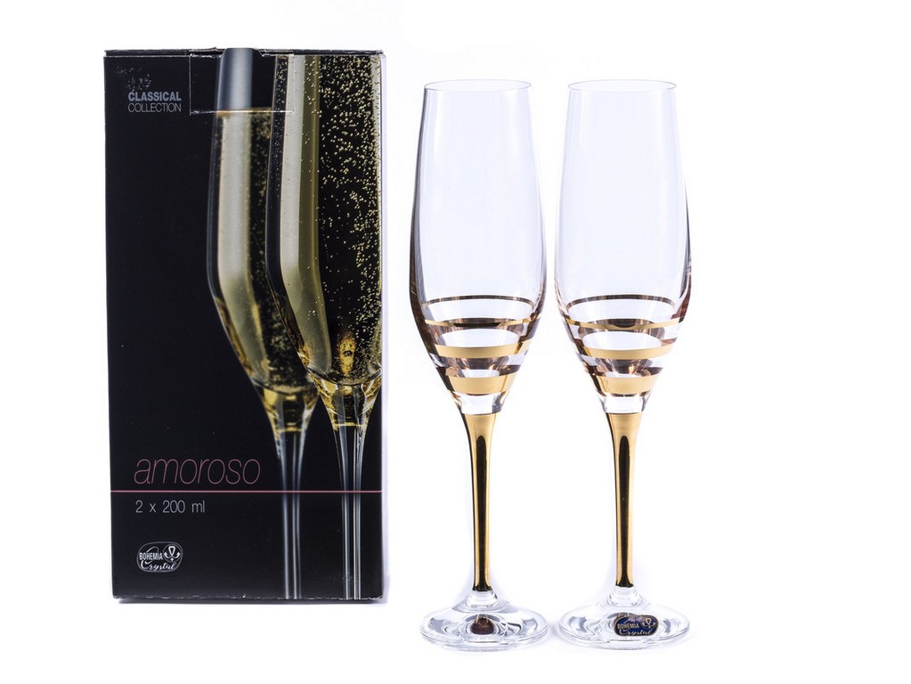 Набор бокалов для шампанского Amoroso декор. 2 шт. 200 мл   Арт.82159 - фото