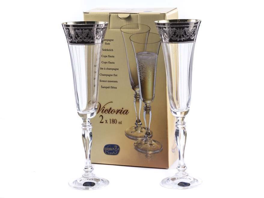 Набор бокалов для шампанского Victoria декор. 2 шт. 180 мл  Арт.82164 - фото