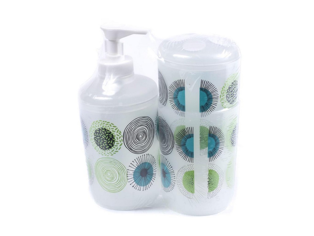 Набор для ванной пластмассовый 3 пр. : дозатор для жидкого мыла, подставка для зубных щеток, стакан Арт.82260 - фото